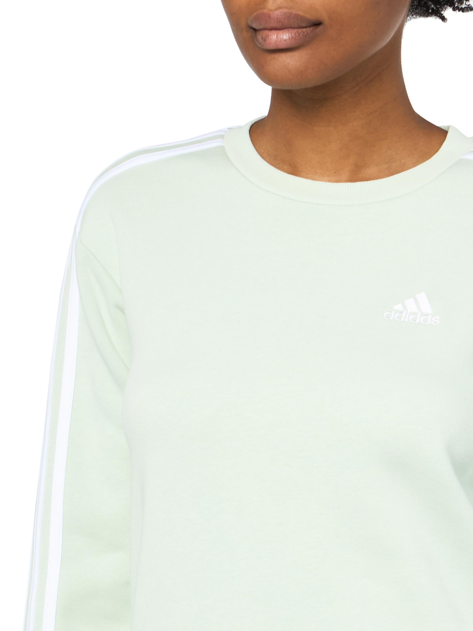 adidas Women's Essentials 3-Stripes Fleece Sweatshirt, Linen Green, Small
