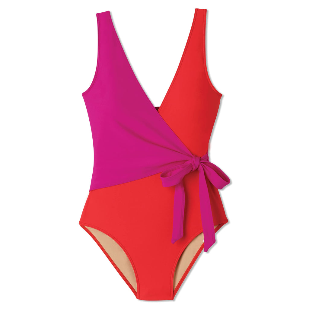 SUMMERSALT The Perfect Wrap One Piece Swimsuit, Hibiscus/Grapefruit