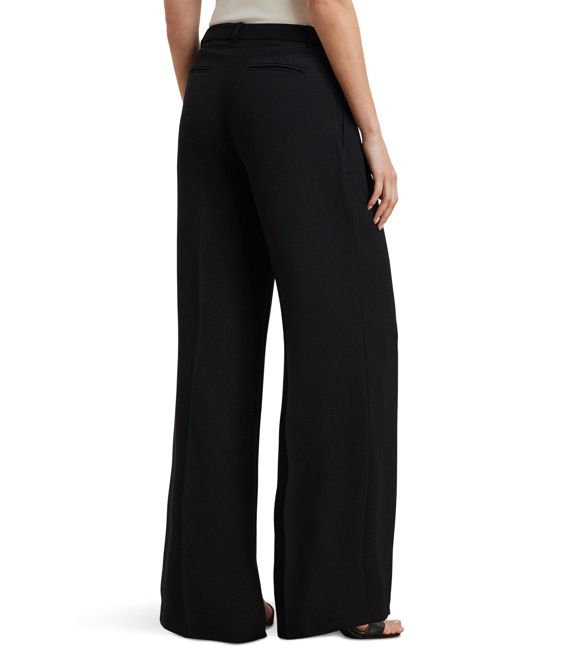 Lauren Ralph Lauren Women's Double-Faced Georgette Wide-Leg Pants Black 14 Inseam: 31.75''