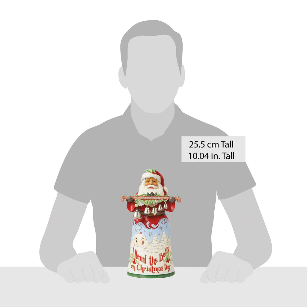 Enesco Jim Shore Heartwood Creek 18th Annual Song Series Christmas Day Santa with Bells Figurine- Stone Resin Hand Painted Crafted Collectible Santa Figurines Christmas Home Decor Statue, 10.04 Inch