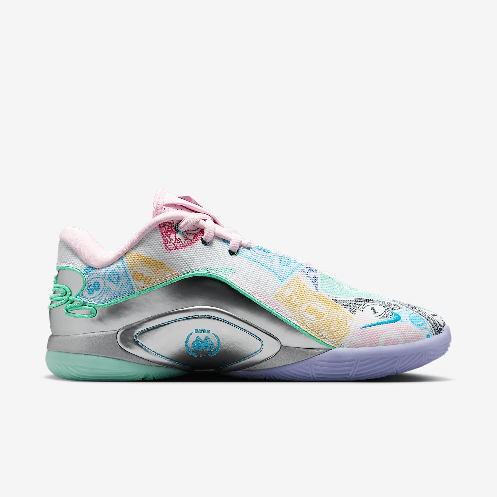 Lebron XXII Currency Basketball Shoes (FZ1097-100, White/Green Glow/Pink Foam/Baltic Blue) Size 8