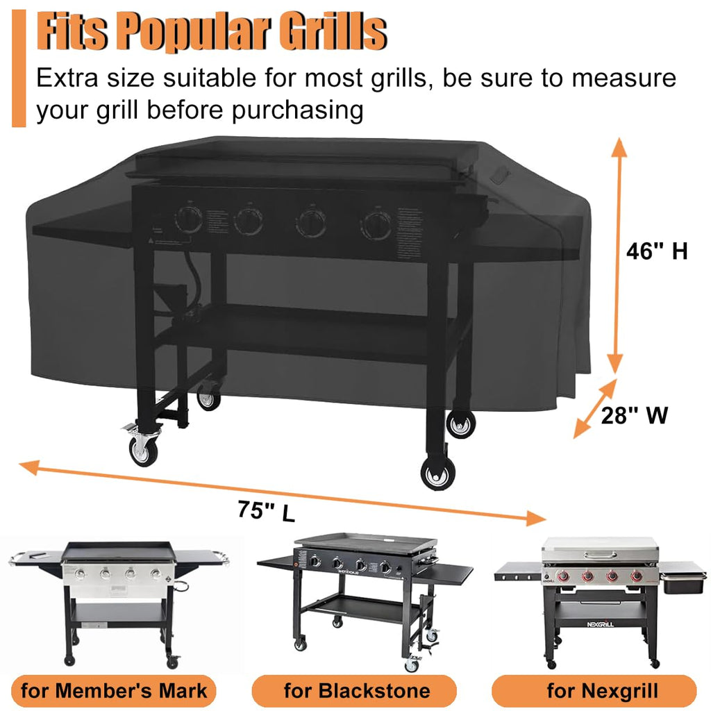 Griddle Cover for Member's Mark and Blackstone 36 inch Gas Griddle, Grill Cover for 4-Burner Outdoor Flat Top, Combo Series, Compatible with Weber, Char-Broil, Nexgrill, 75 * 28 * 46 in Extra Large