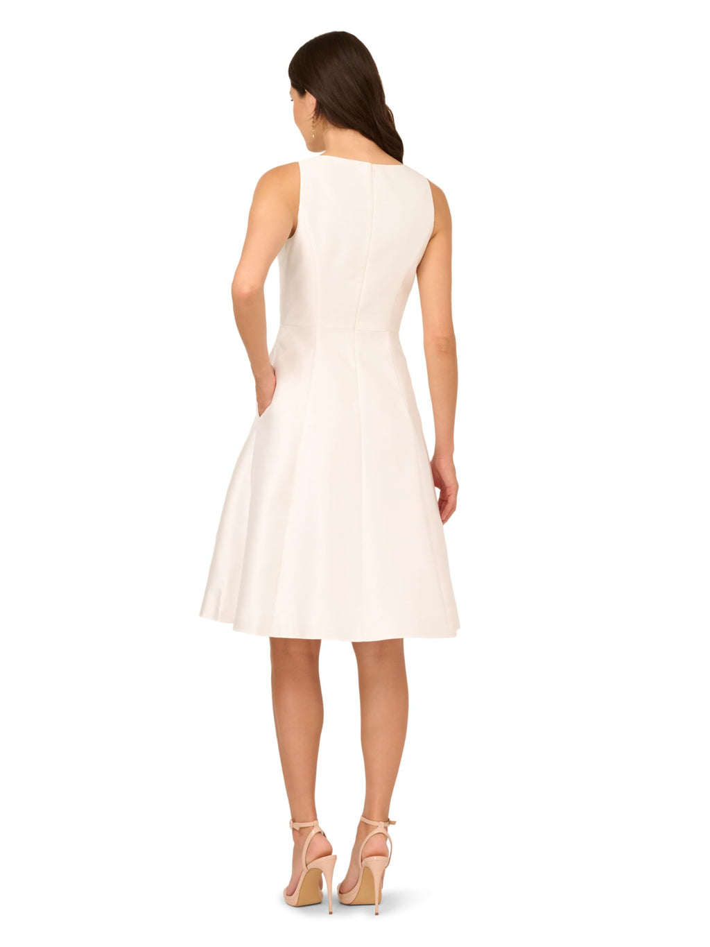 Adrianna Papell Women's Button Mikado Dress, Ivory midi