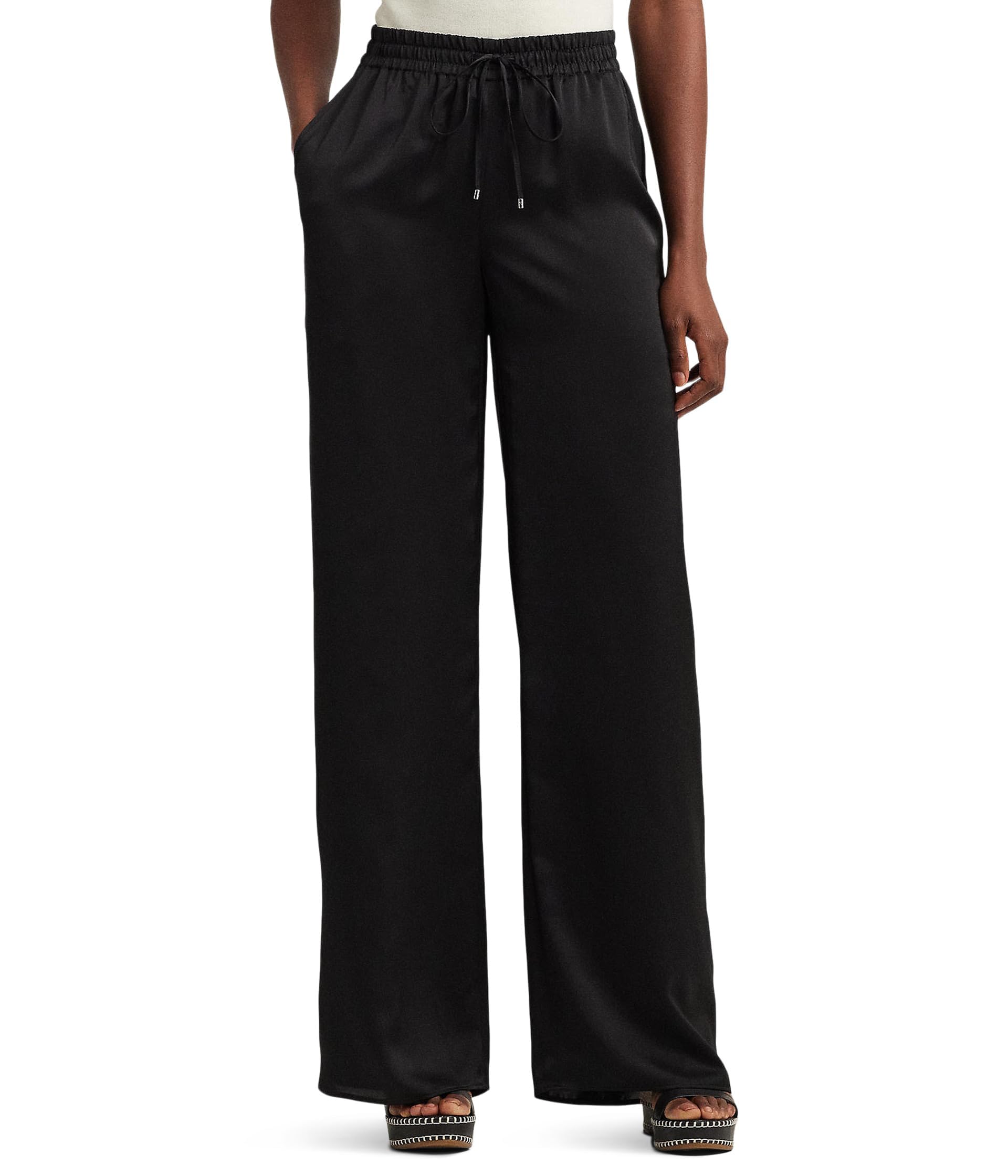 Lauren Ralph Lauren Womens Satin Charmeuse Wide-Leg Pants Black Lx31.5