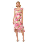 Adrianna Papell Womens Printed Midi Dress Pink Multi 16