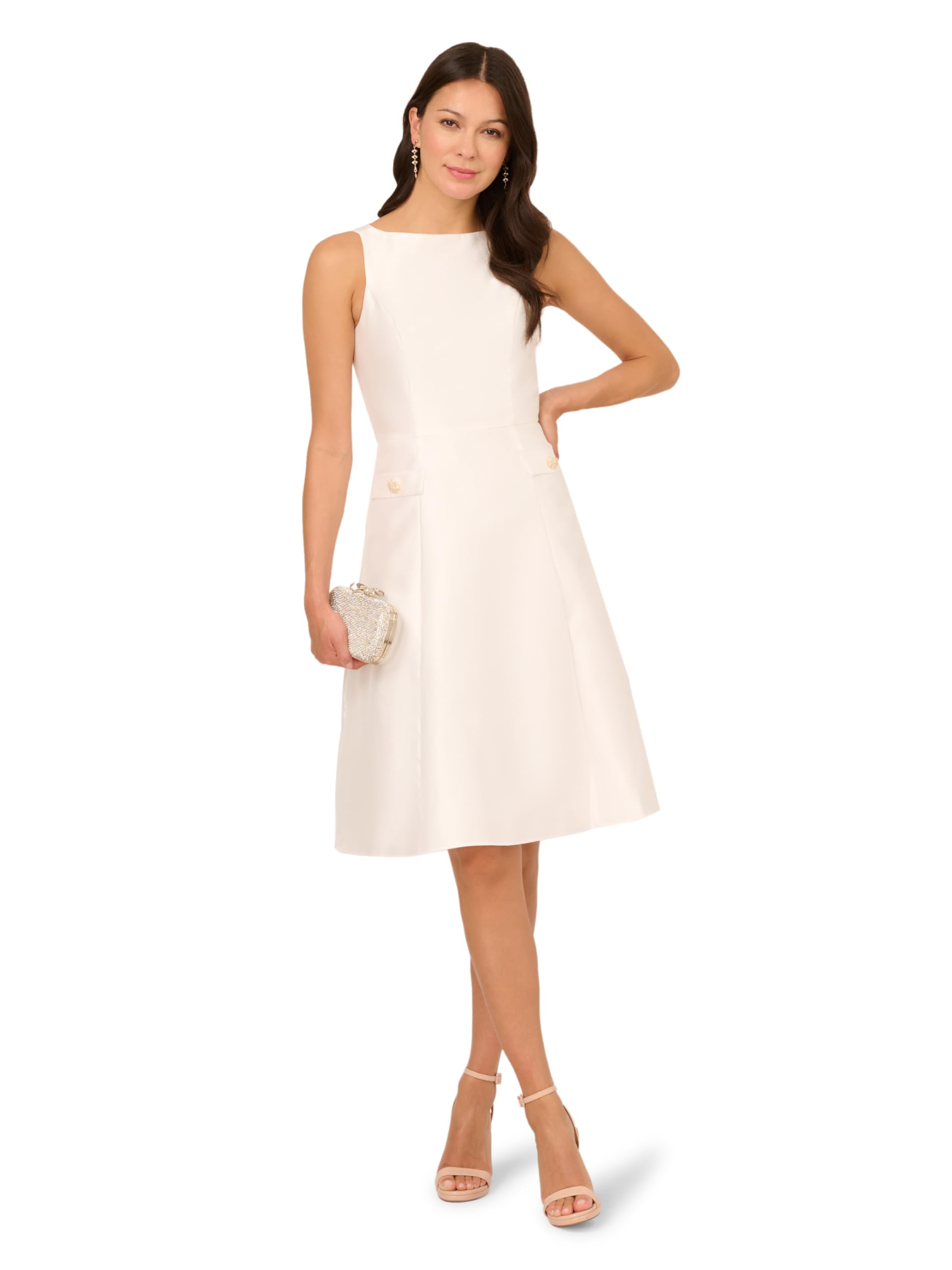 Adrianna Papell Women's Button Mikado Dress, Ivory midi