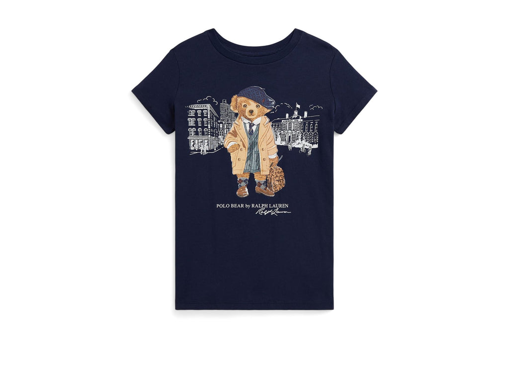 POLO RALPH LAUREN Girls Polo Bear Cotton Jersey Tee (Big Kid), Refined Navy, Large, Big Kid