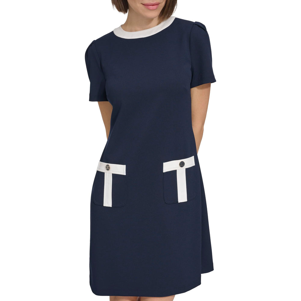 Tommy Hilfiger Women's Pocket Trim Shift Dress Sky Captain/Ivory 14