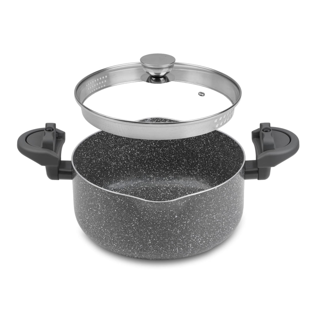 5QT Pasta Pot, Multipurpose with Strainer Lid, Twist and Lock Handles, Nonstick Ceramic Coating Spaghetti Pot for Effortless Cleanup with Tempered Glass Lid, Dishwasher Safe