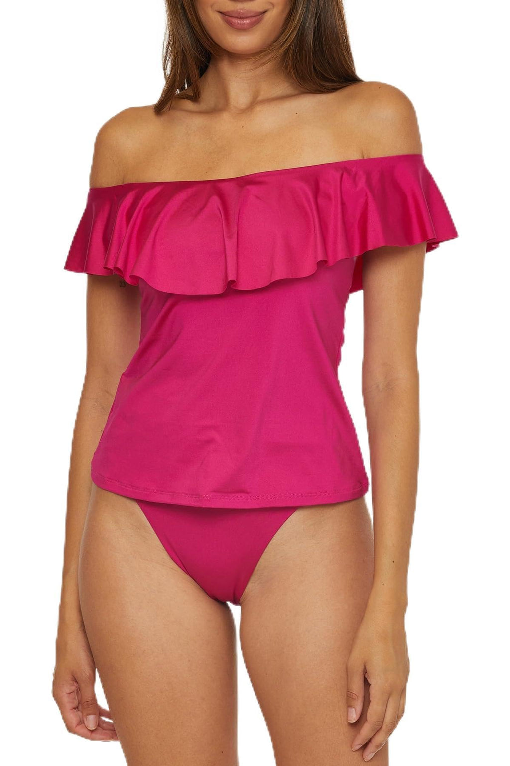 Trina Turk Women's Standard Monaco Ruffle Tankini, Off Shoulder, Beach Cover Ups, Sangria SIZE 10