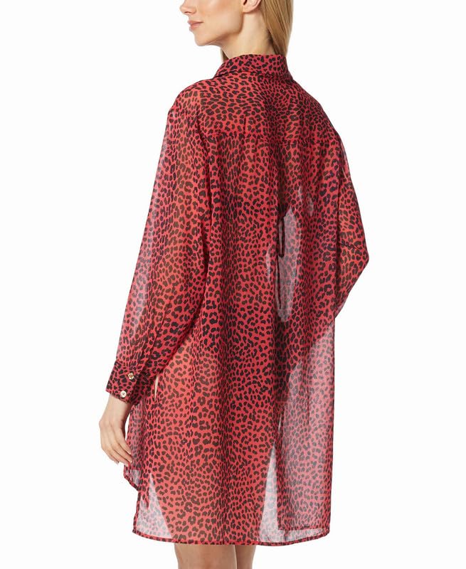 Michael Kors Women's Animal-Print Sheer Cover-Up Shirt (Sea Coral, Large)