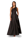 Adrianna Papell Women's One Shoulder Mikado Gown | Floor Length Black Tie Gown with Fitted Bodice & Draped Detailing 4 Black