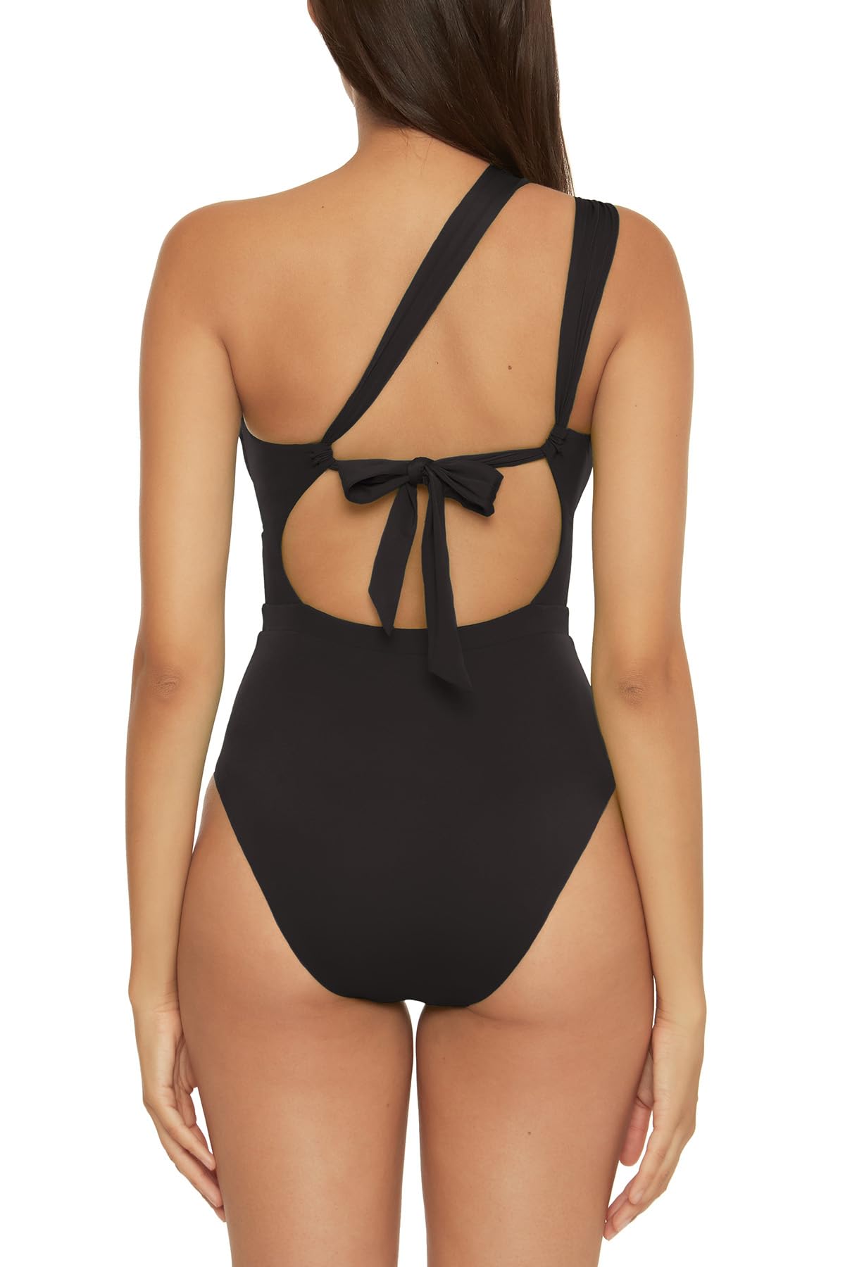 BECCA by Rebecca Virtue Color Code - Women's Convertible Bandeau One Piece Swimsuit, Asymmetrical Straps, Bathing Suits for Women, Black, Medium