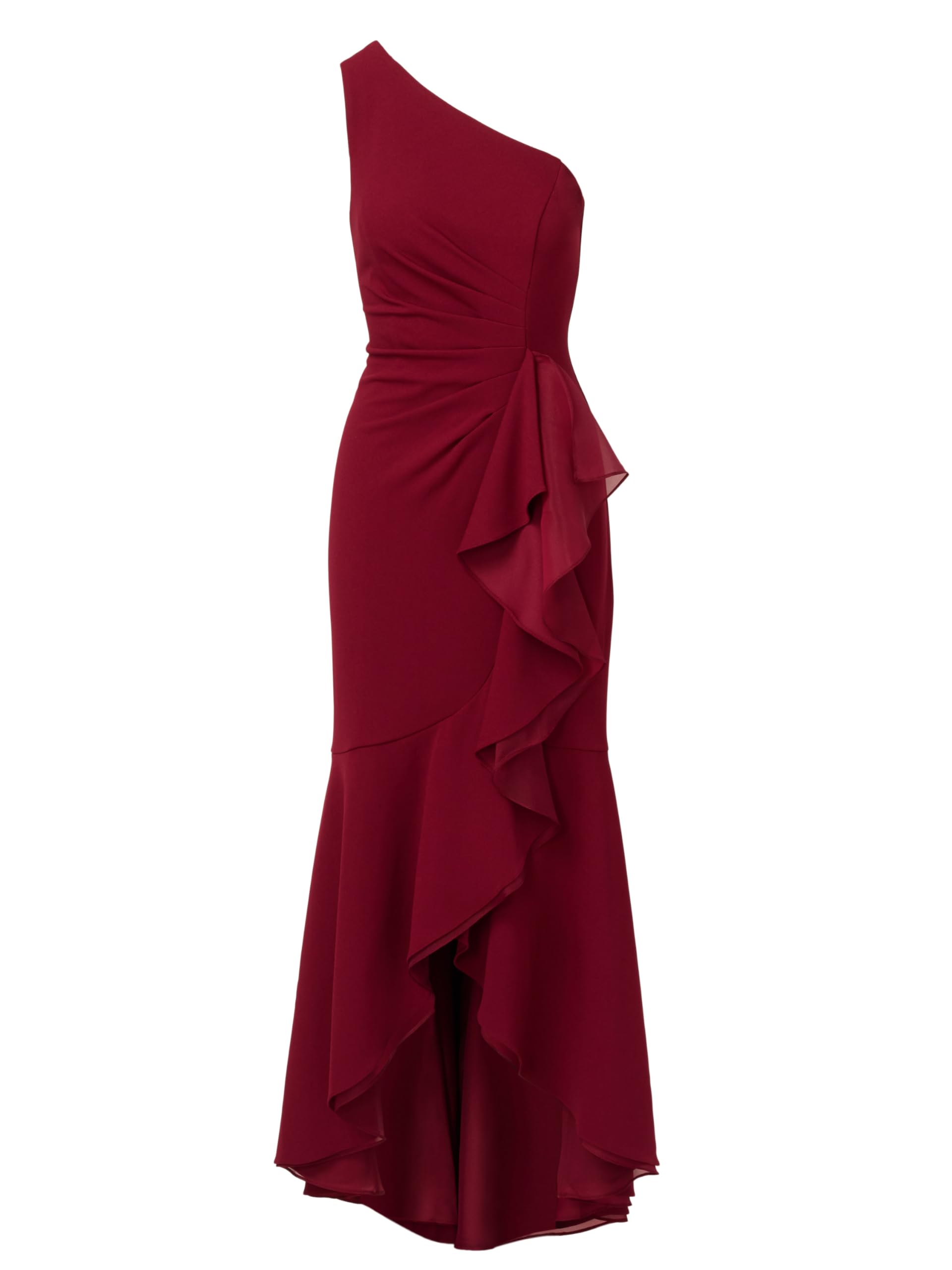 Adrianna Papell Women's Crepe One Shoulder Ruffle Gown, Crimson Haze, 10