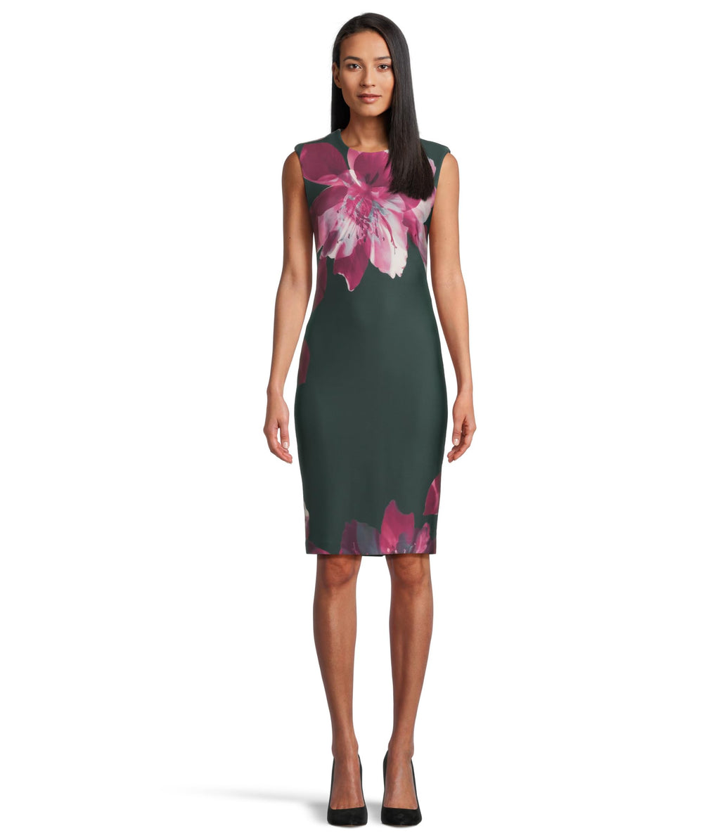 Calvin Klein Women's Cal Sleeve Floral Sheath Grey/Aubergine Multi 4