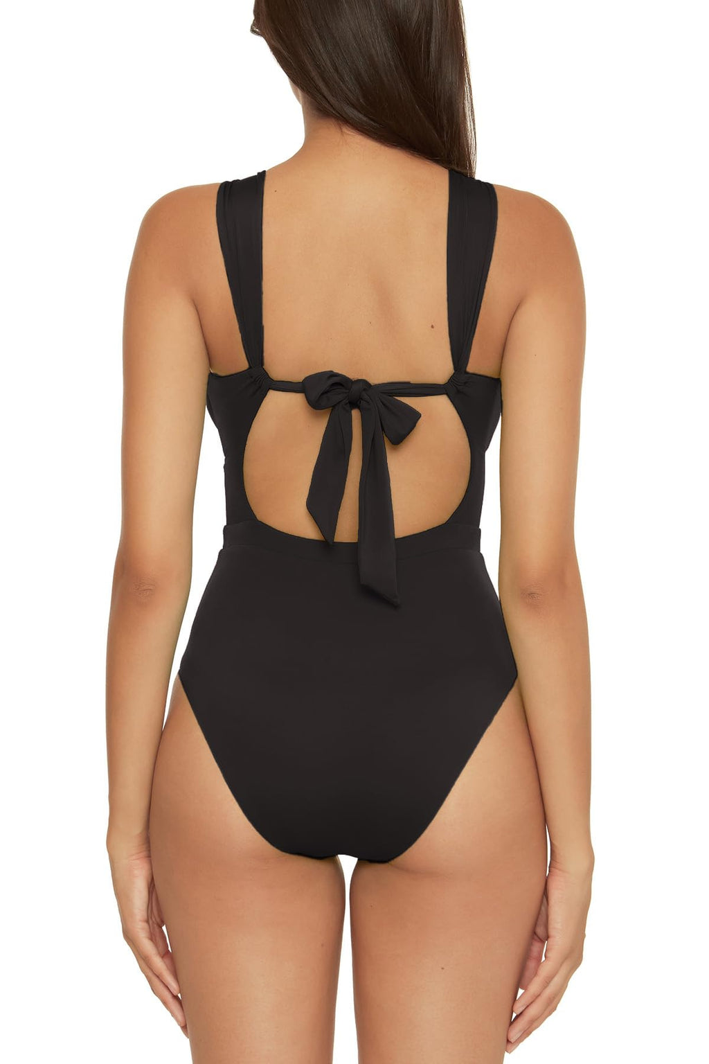 BECCA by Rebecca Virtue Color Code - Women's Convertible Bandeau One Piece Swimsuit, Asymmetrical Straps, Bathing Suits for Women, Black, Medium