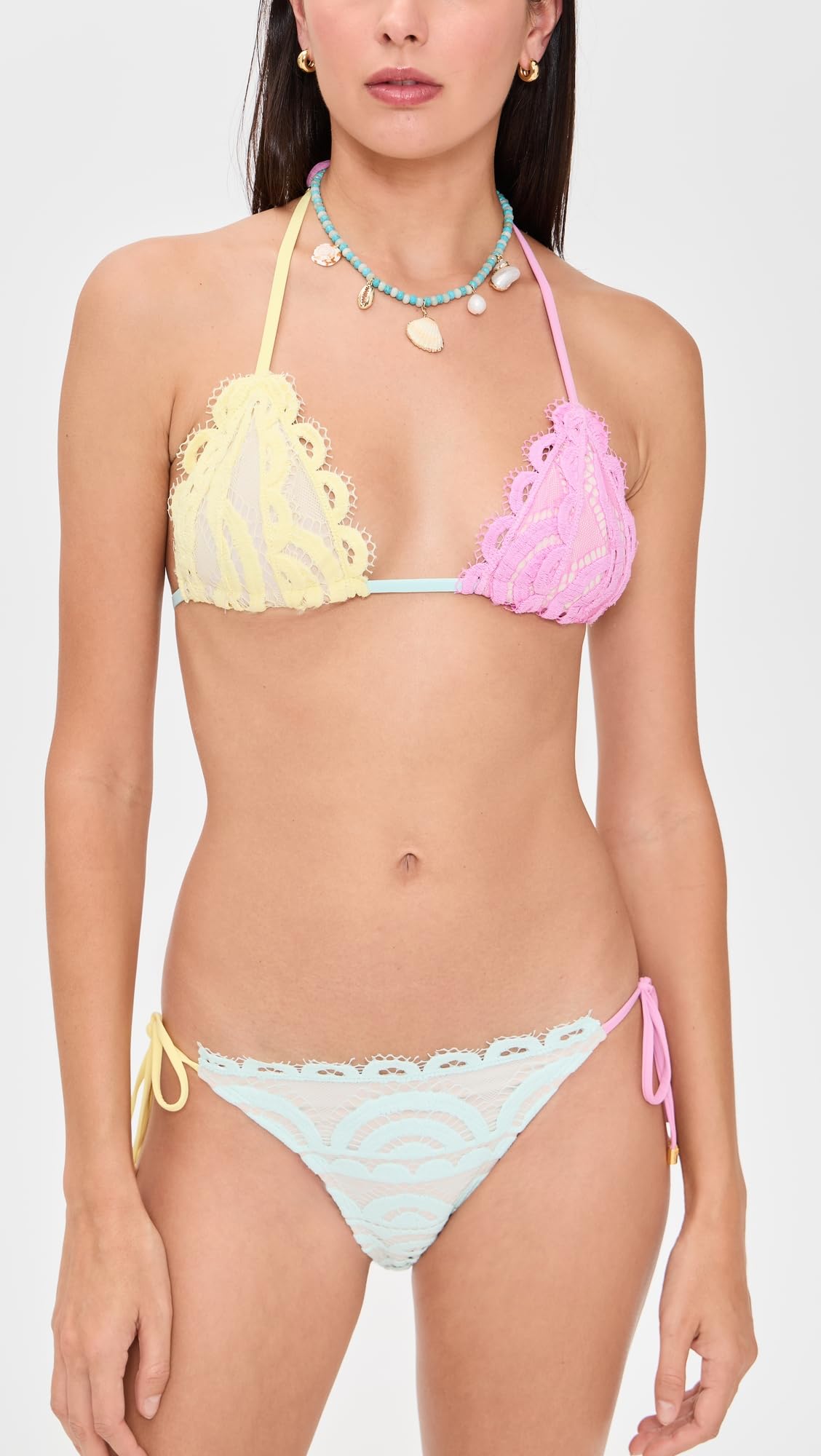 PQ Swim Women's Lace Tie Side Full Bikini Bottoms, Sweet Pea, L