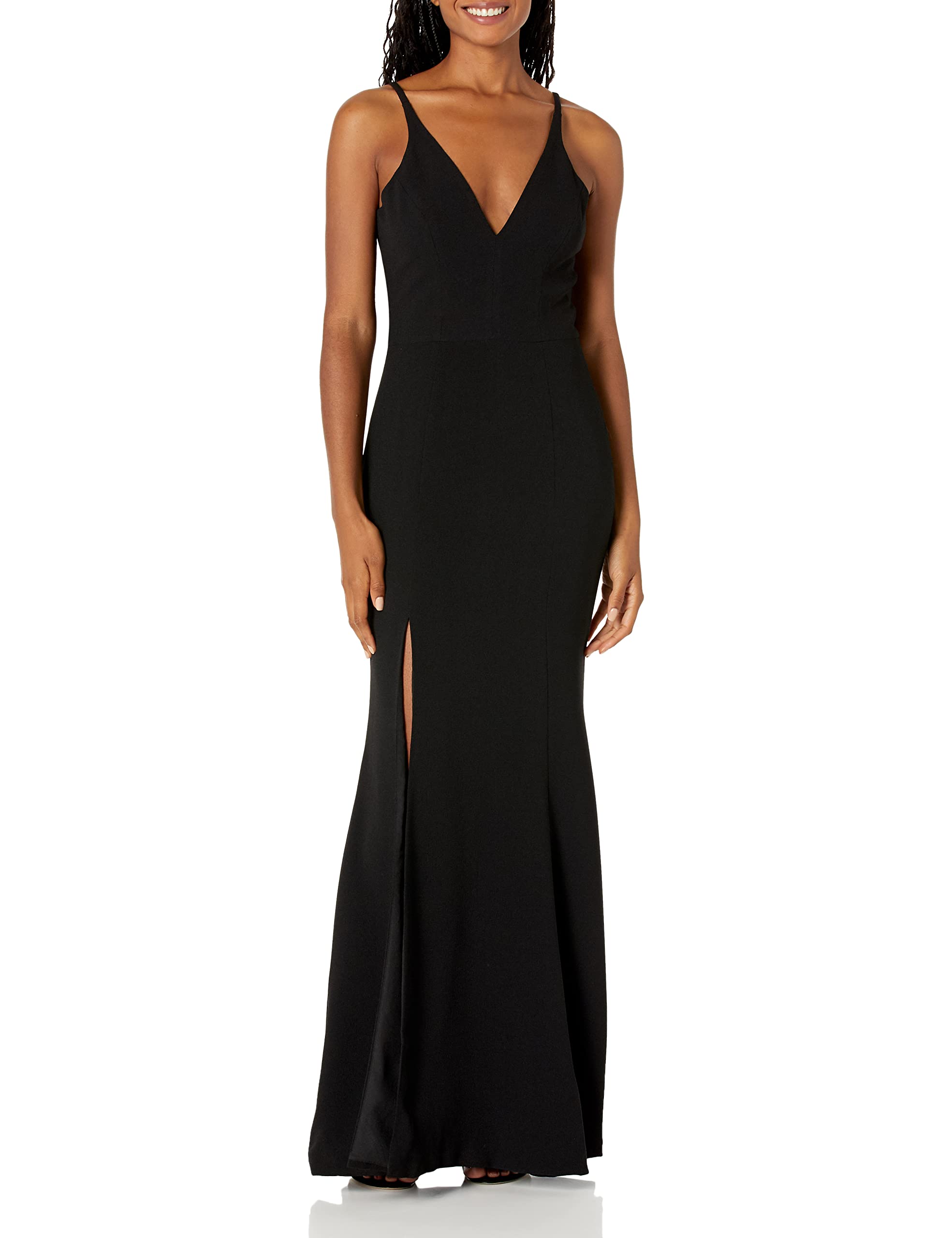Dress the Population Iris Crepe Side Slit Gown, Black, XXL