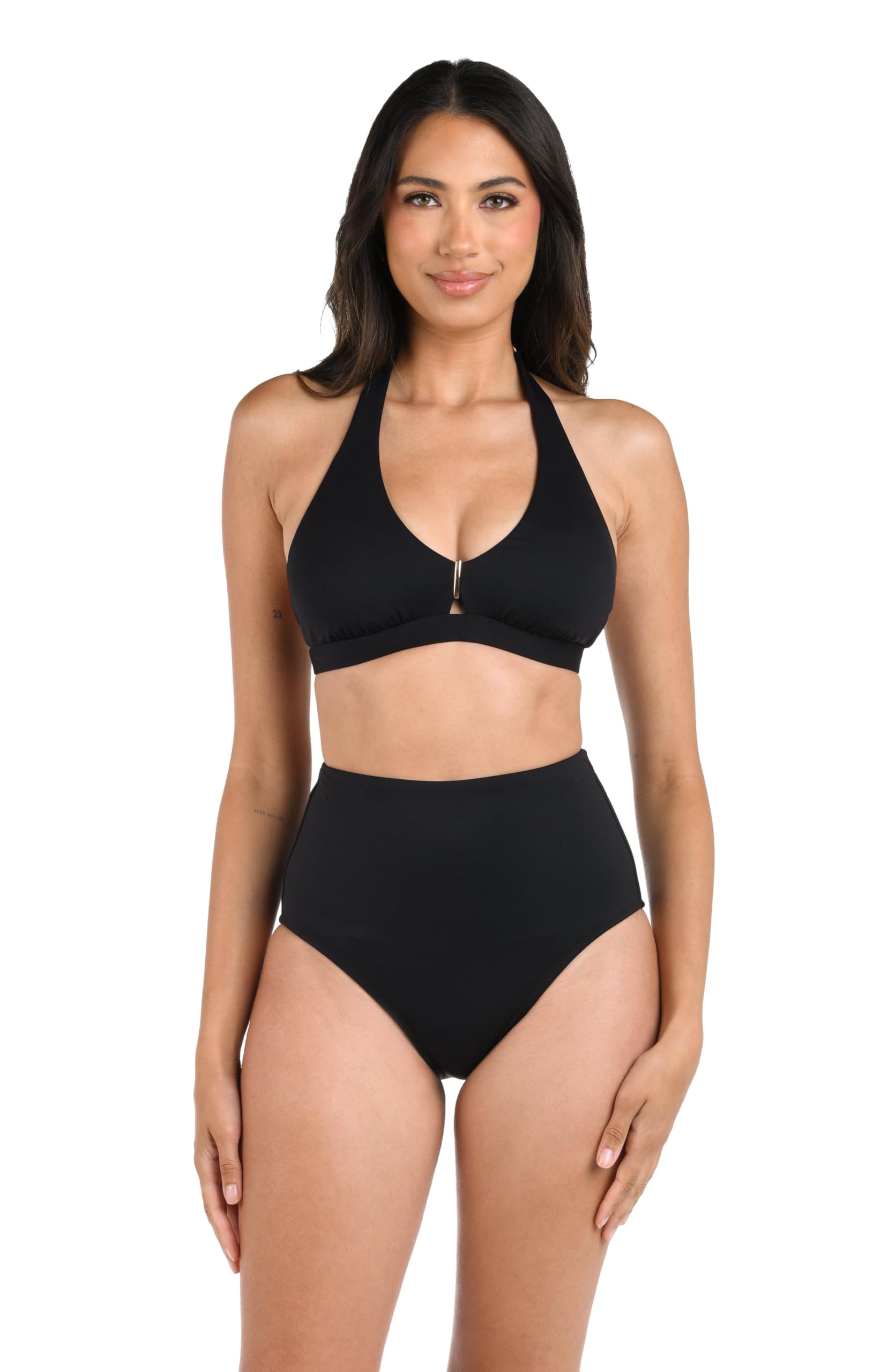 La Blanca Women's Banded Halter Bikini Swimsuit Top, Black//LB Luxe, 8