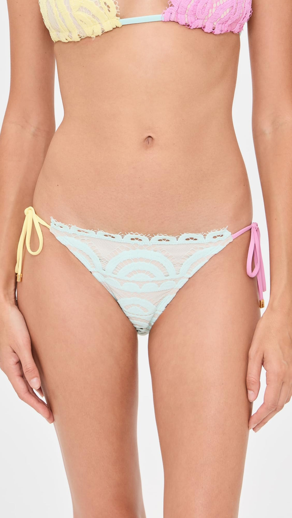 PQ Swim Women's Lace Tie Side Full Bikini Bottoms, Sweet Pea, L