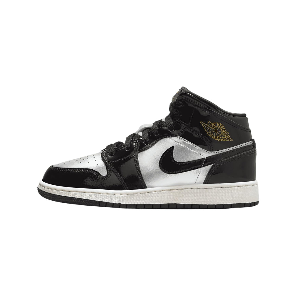 AIR JORDAN 1 MID SE (GS) "BLACK/METALLIC SILVER" size 5.5y new