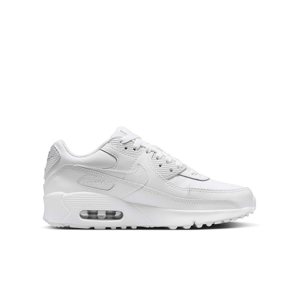 Nike Air Max 90 Big Kids' Shoes (HF6358-102, White/Metallic Silver/White/White) Size 7