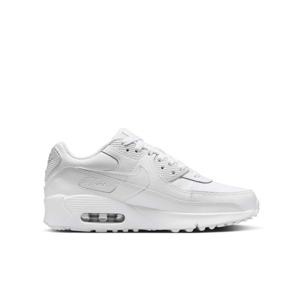 Nike Air Max 90 Big Kids' Shoes (HF6358-102, White/Metallic Silver/White/White) Size 7