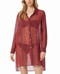 Michael Kors Women's Animal-Print Sheer Cover-Up Shirt (Sea Coral, Large)