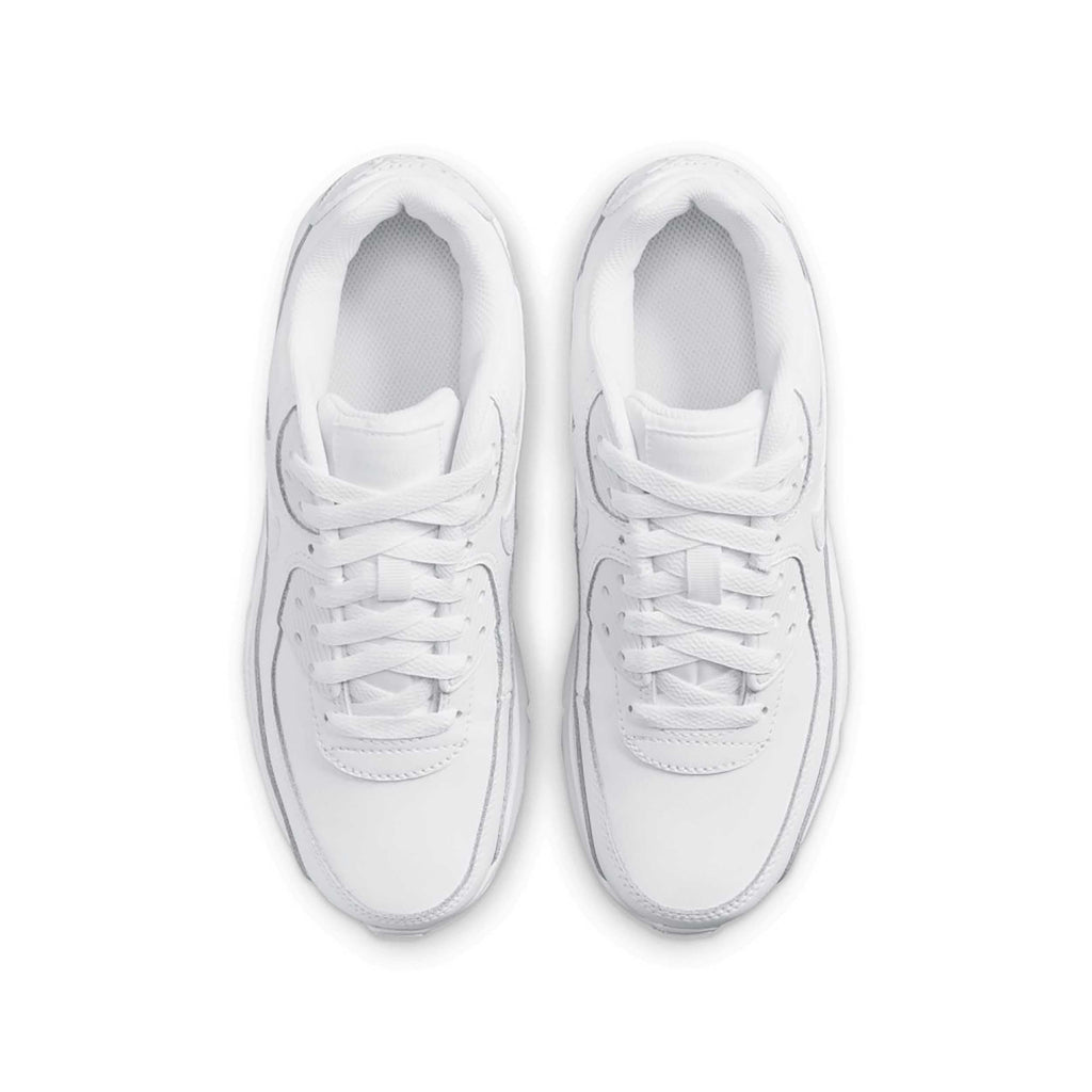 Nike Air Max 90 Big Kids' Shoes (HF6358-102, White/Metallic Silver/White/White) Size 7
