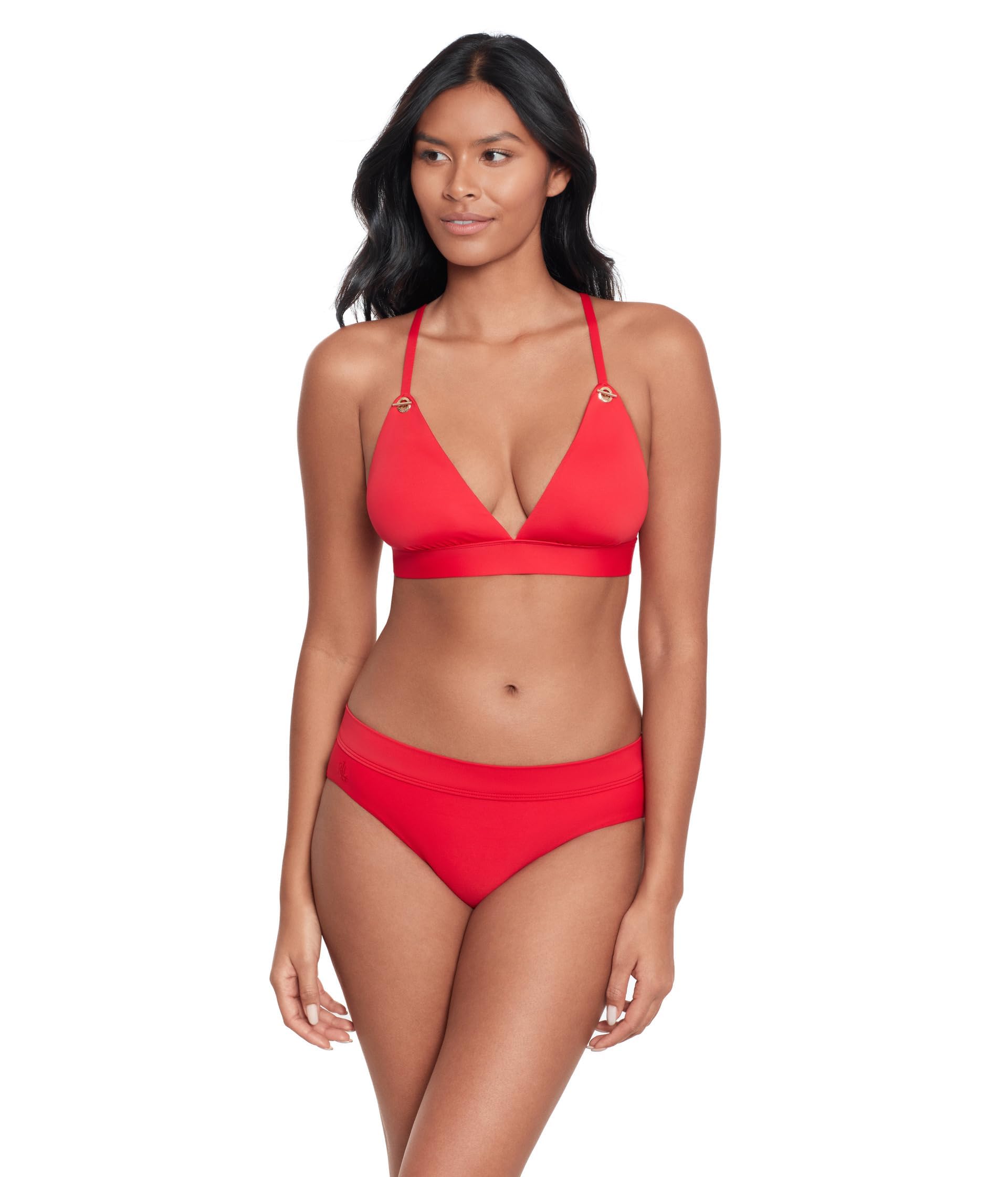 Lauren Ralph Lauren Womens Beach Club Solids Toggle V Neck Bikini Top Red 8