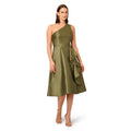 Adrianna Papell Women's One Shoulder Mikado Midi Dress, Jungle Olive