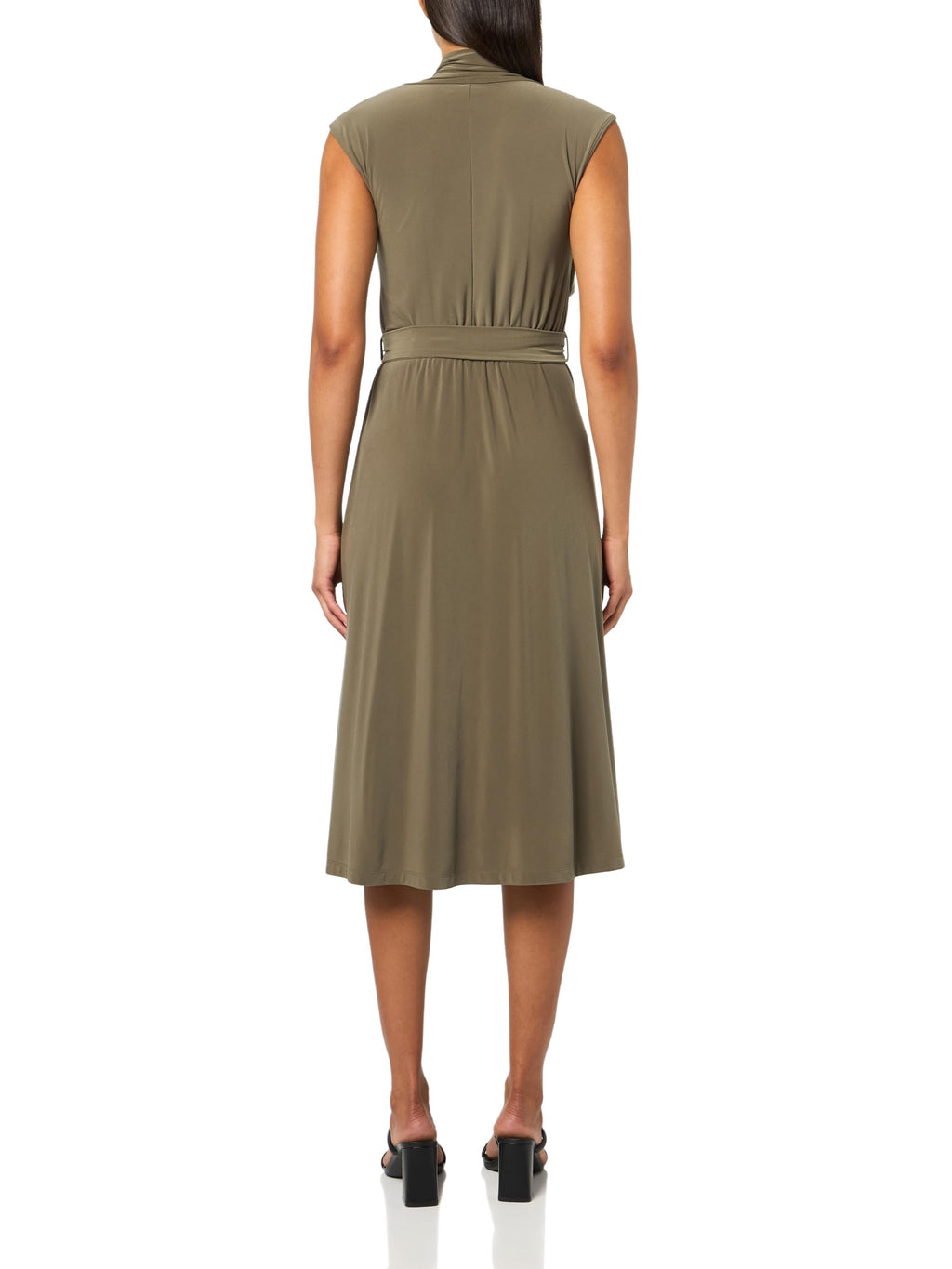 HALSTON H Women's Sleeveless Draped Neck Oval Hardware Dress, Sage
