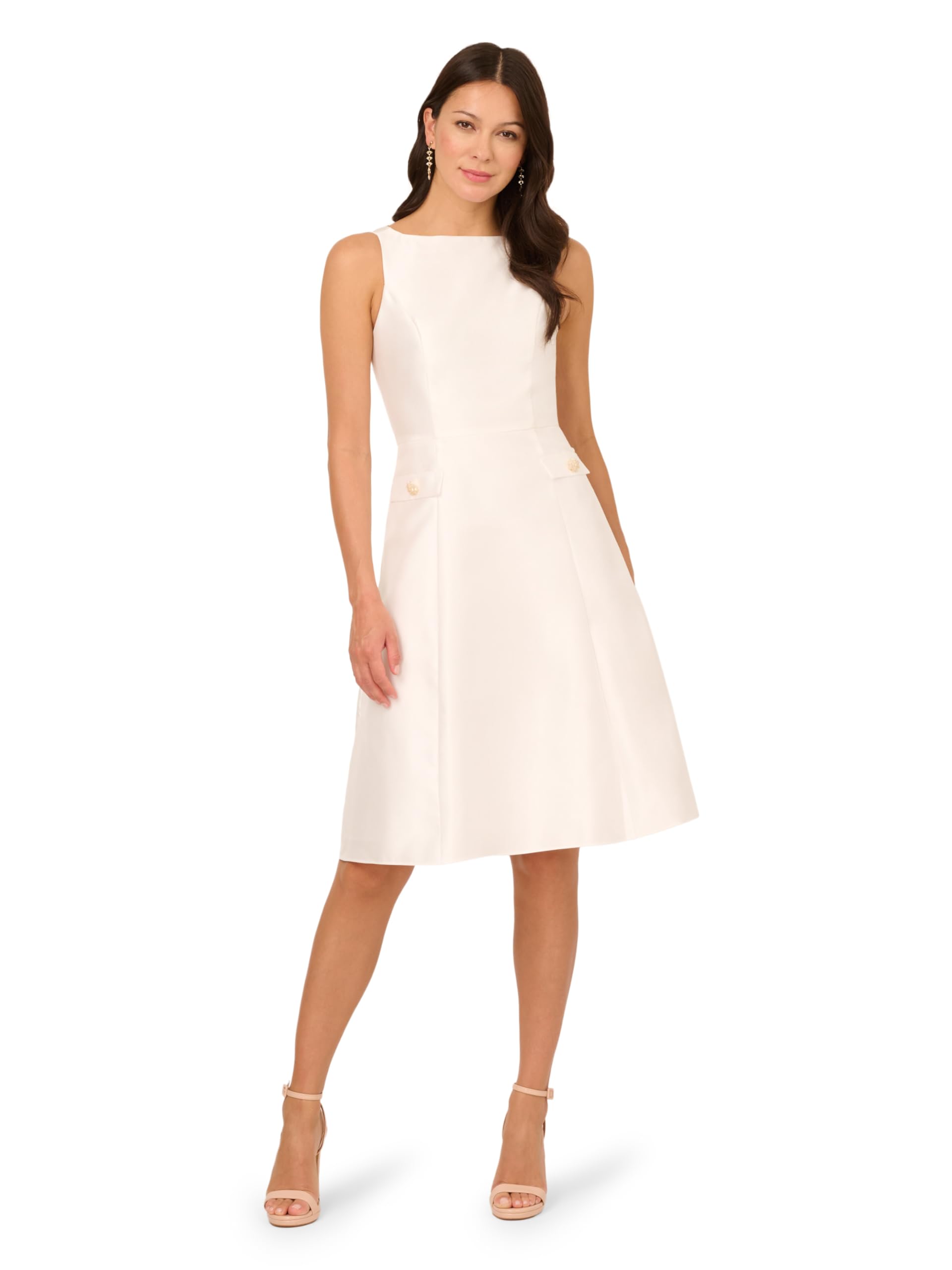 Adrianna Papell Women's Button Mikado Dress, Ivory midi