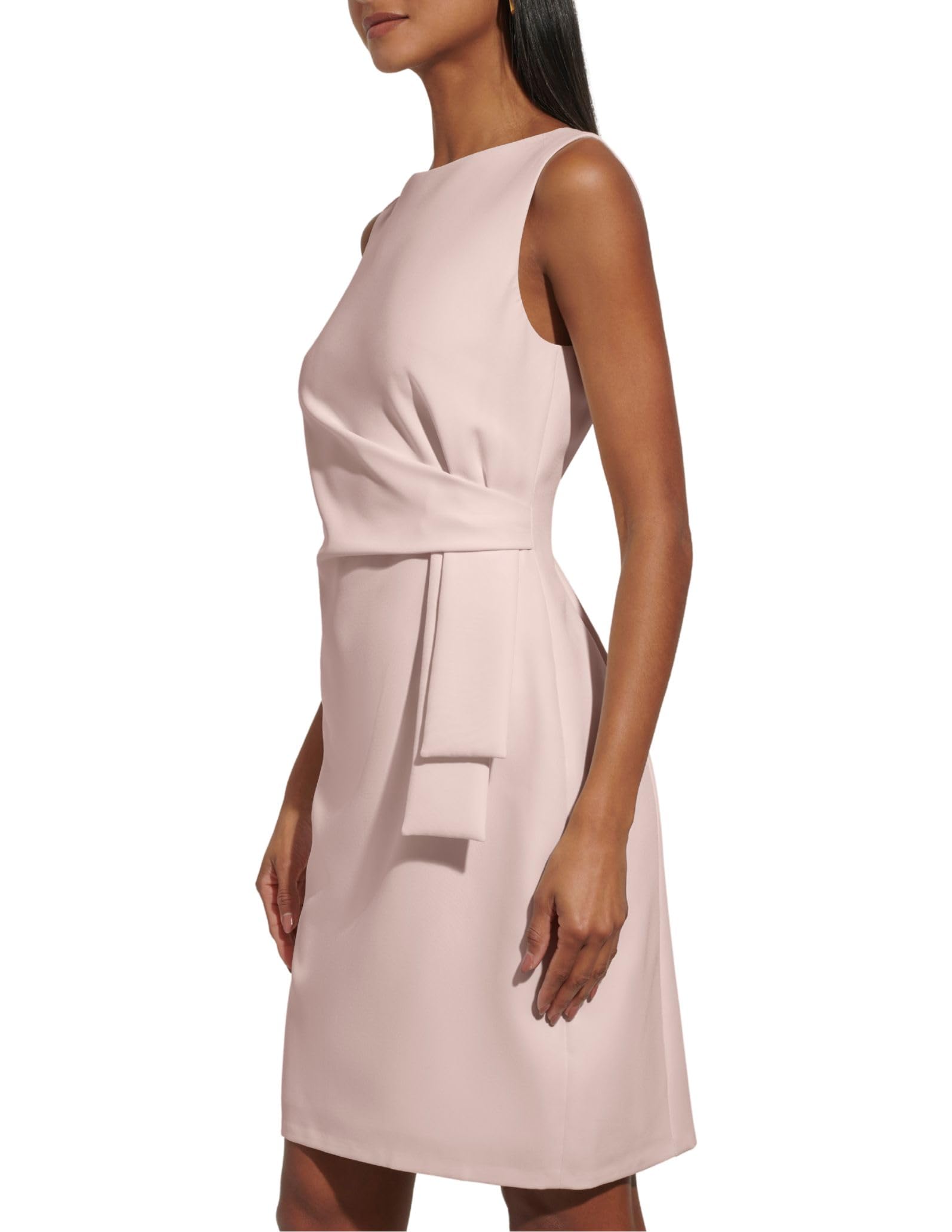 Tommy Hilfiger Women's Sleevless Boat Neck Fold Detail Crepe Sheath Mini Dress, Ballerina Pink, 16