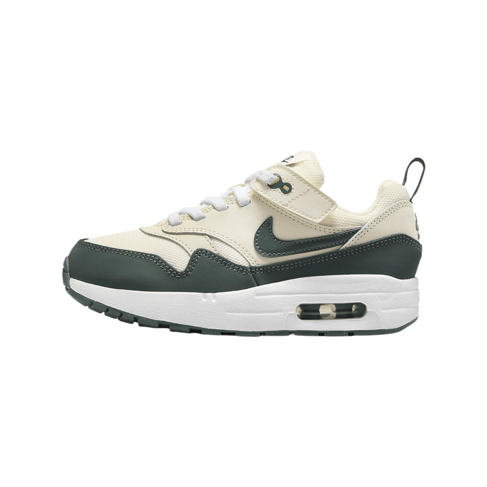 Nike Air Max 1 EasyOn Little Kids' Shoes (DZ3308-107, Pale Ivory/White/Bicoastal/Vintage Green) Size 8c