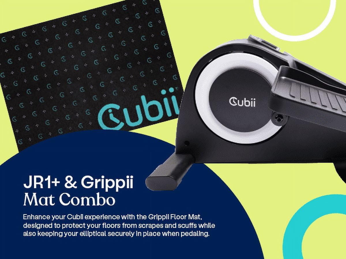 Cubii JR1+ Under Desk Elliptical Exercise Machine Bundle with Non Slip Mat - Compact, Quiet, Adjustable Resistance Levels, Portable, Bluetooth Connected for Adults and Seniors