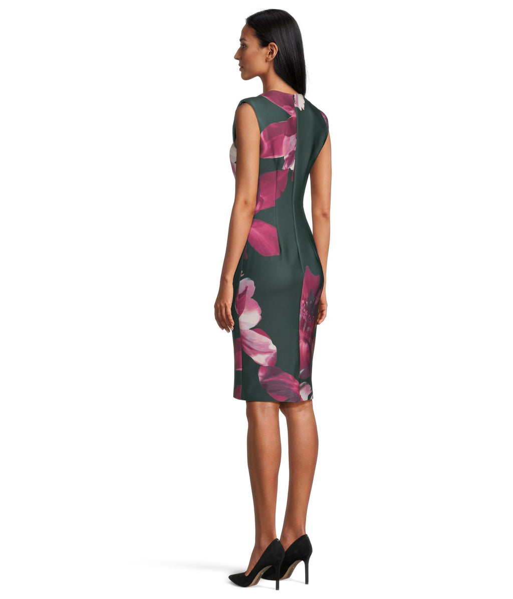 Calvin Klein Women's Cal Sleeve Floral Sheath Grey/Aubergine Multi 4