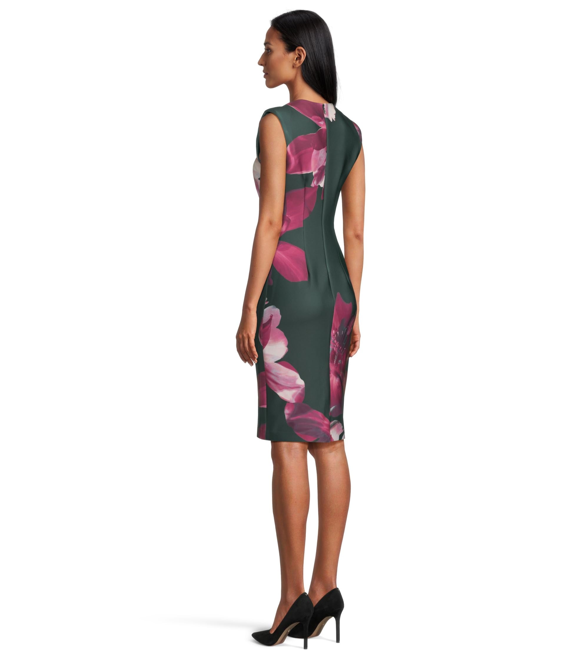 Calvin Klein Women's Cal Sleeve Floral Sheath Grey/Aubergine Multi 4