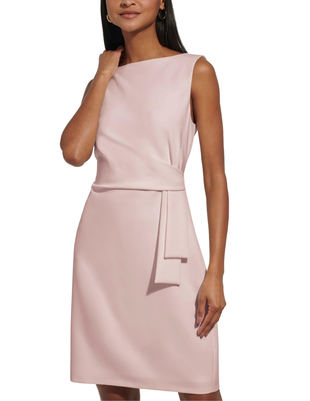 Tommy Hilfiger Women's Sleevless Boat Neck Fold Detail Crepe Sheath Mini Dress, Ballerina Pink, 16