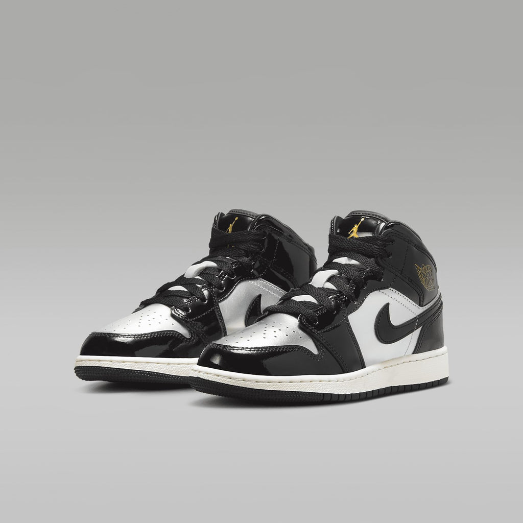 AIR JORDAN 1 MID SE (GS) "BLACK/METALLIC SILVER" size 5.5y new
