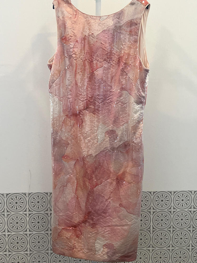 Donna Karan NY Women's Printed Sequin Sleeveless Sheath Dress, Pink Multi, Size -12