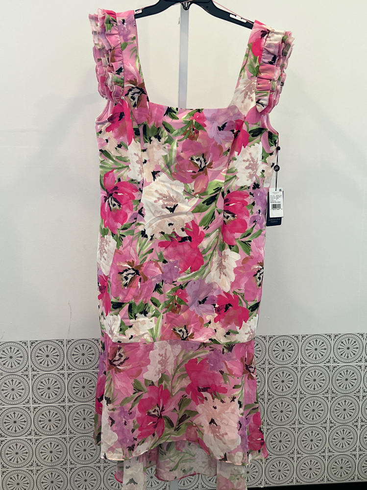 Adrianna Papell Womens Printed Midi Dress Pink Multi 16