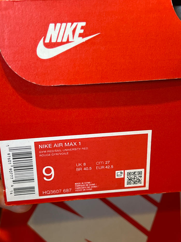 Nike Air Max 1 Men's Shoes (HQ3607-687, Gym Red/University Red/Light Crimson/Sail)