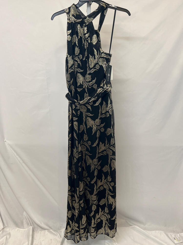betsey and adam Dana Long Mock Neck Foil Wrap Dress black and gold  Dress by A27306P