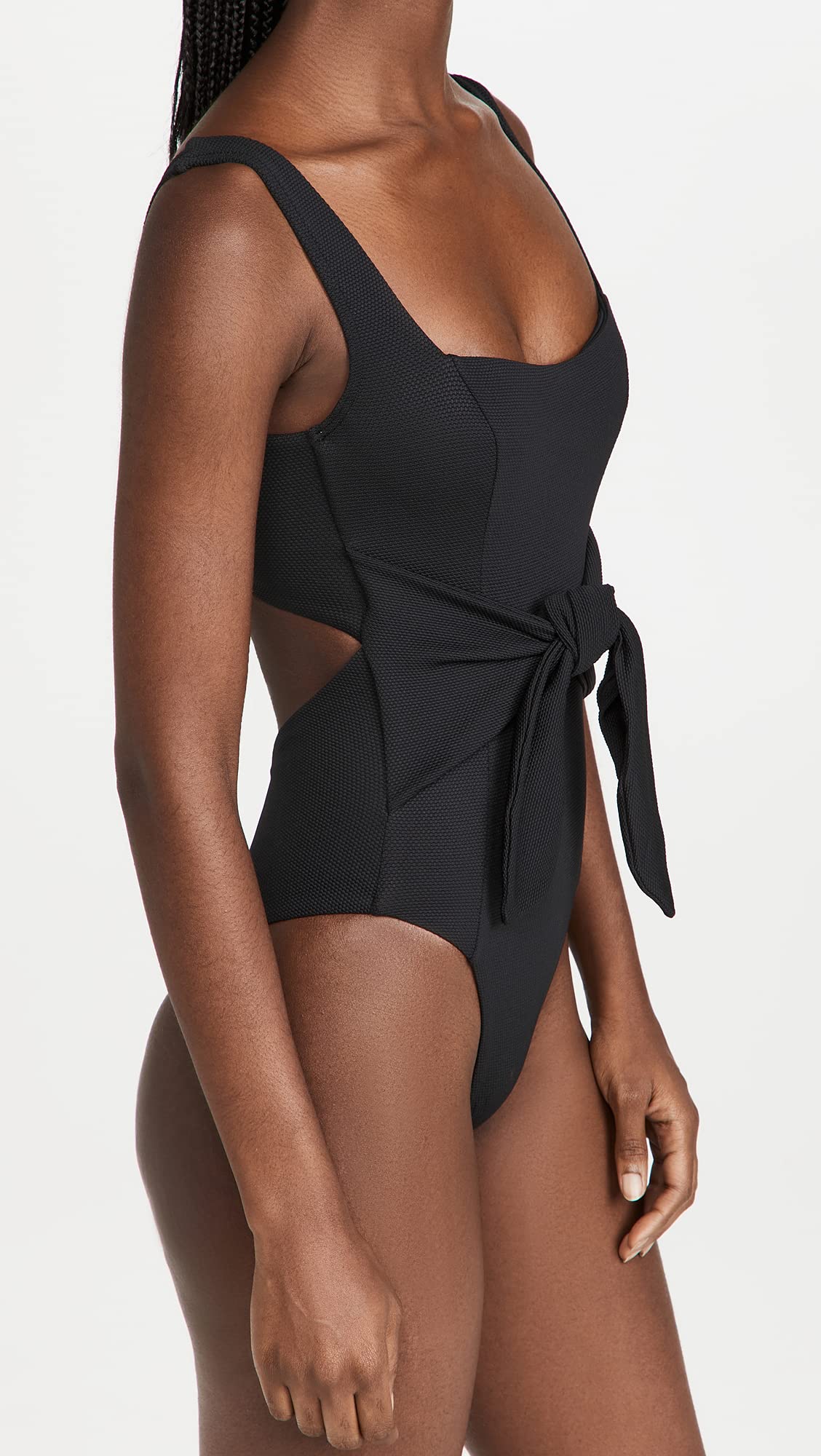L*Space Balboa One Piece Swimsuit for Women, Square Neck, Customizable Fit with Adjustable Tie Waist, Back and Straps, Black, M