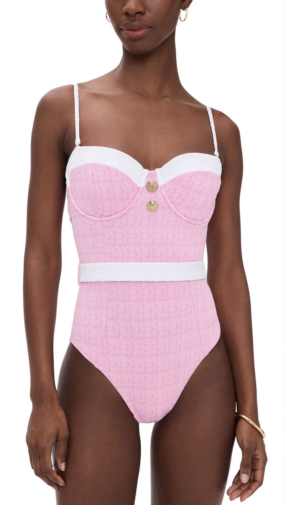 L'AGENCE Women's Amie Colorblock Chic One Piece Swim Suit, Blush, M