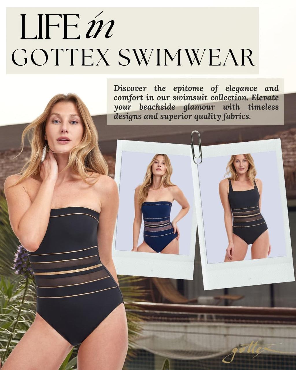 Gottex Women’s Onyx Black Gold Bandeau One Piece Bathing Swimsuit with Soft Cups,Tummy Control and Back Lining Swim Essential