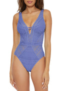 BECCA Color Play Crochet Plunge One Piece Cornflower LG