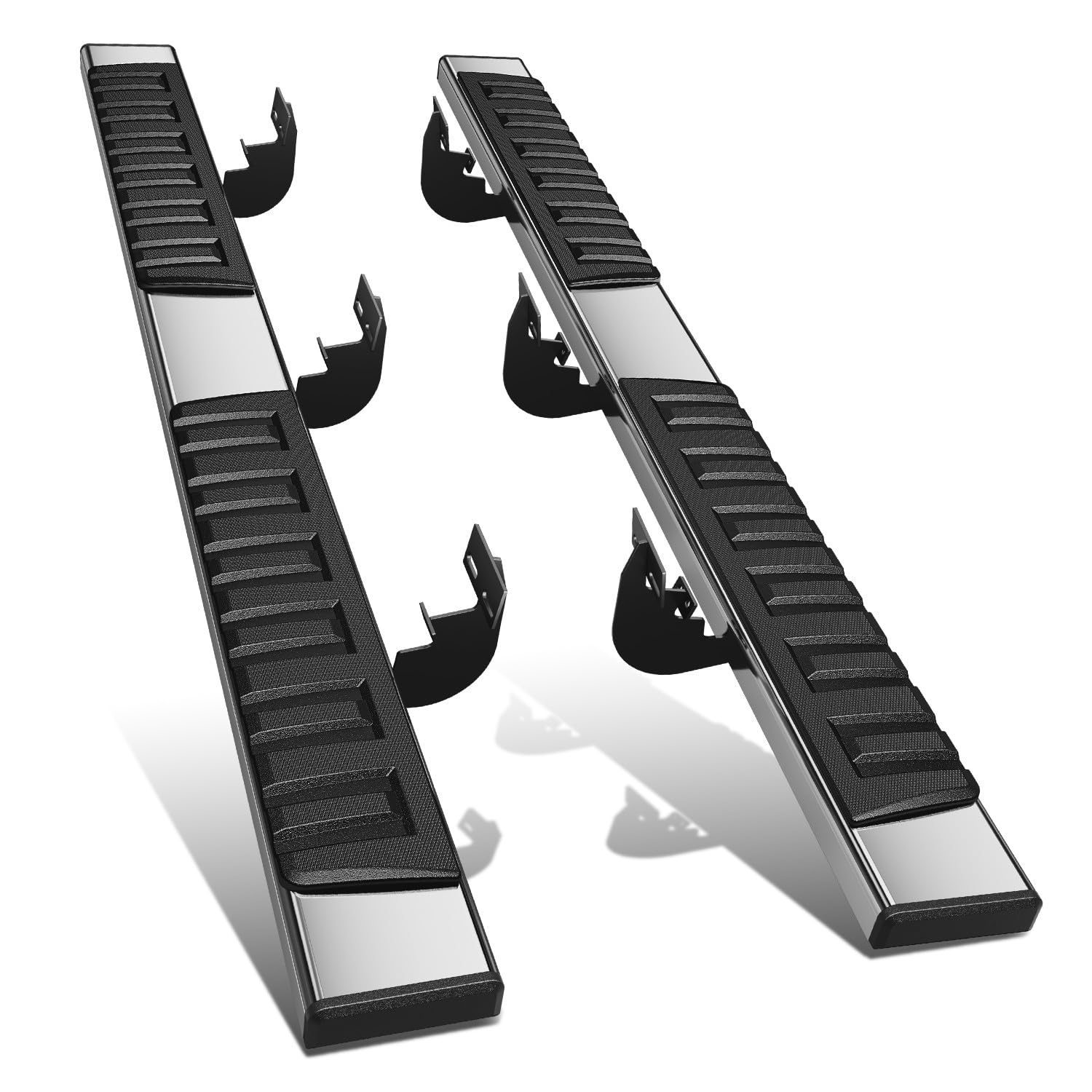 DNA Motoring 6.75" Wide Flat Running Boards Side Step Bars Compatible with 2011-2023 Ram 2500 3500 Crew Cab 4-Dr, Stainless Steel, Chrome/Black, STEPB-A-0029