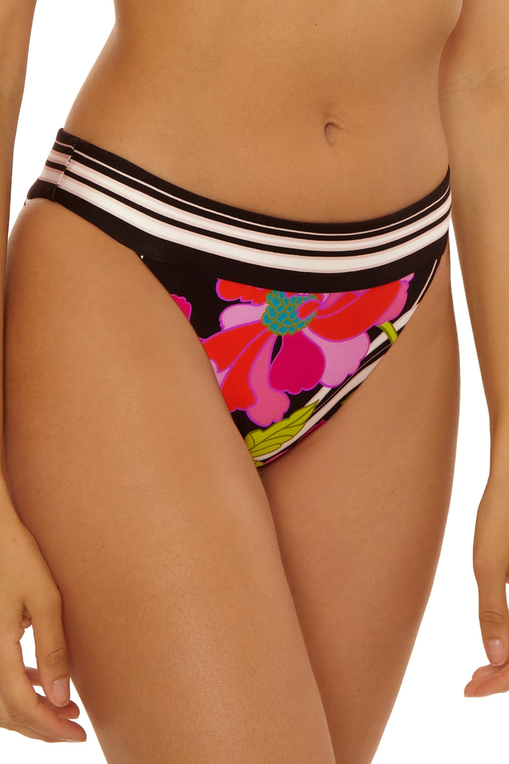 Trina Turk Bougainvillea - Women's Banded Hipster Bikini Bottom, Floral Print, Cheeky Coverage, Swimwear Separates for Women, Multicolor, 8